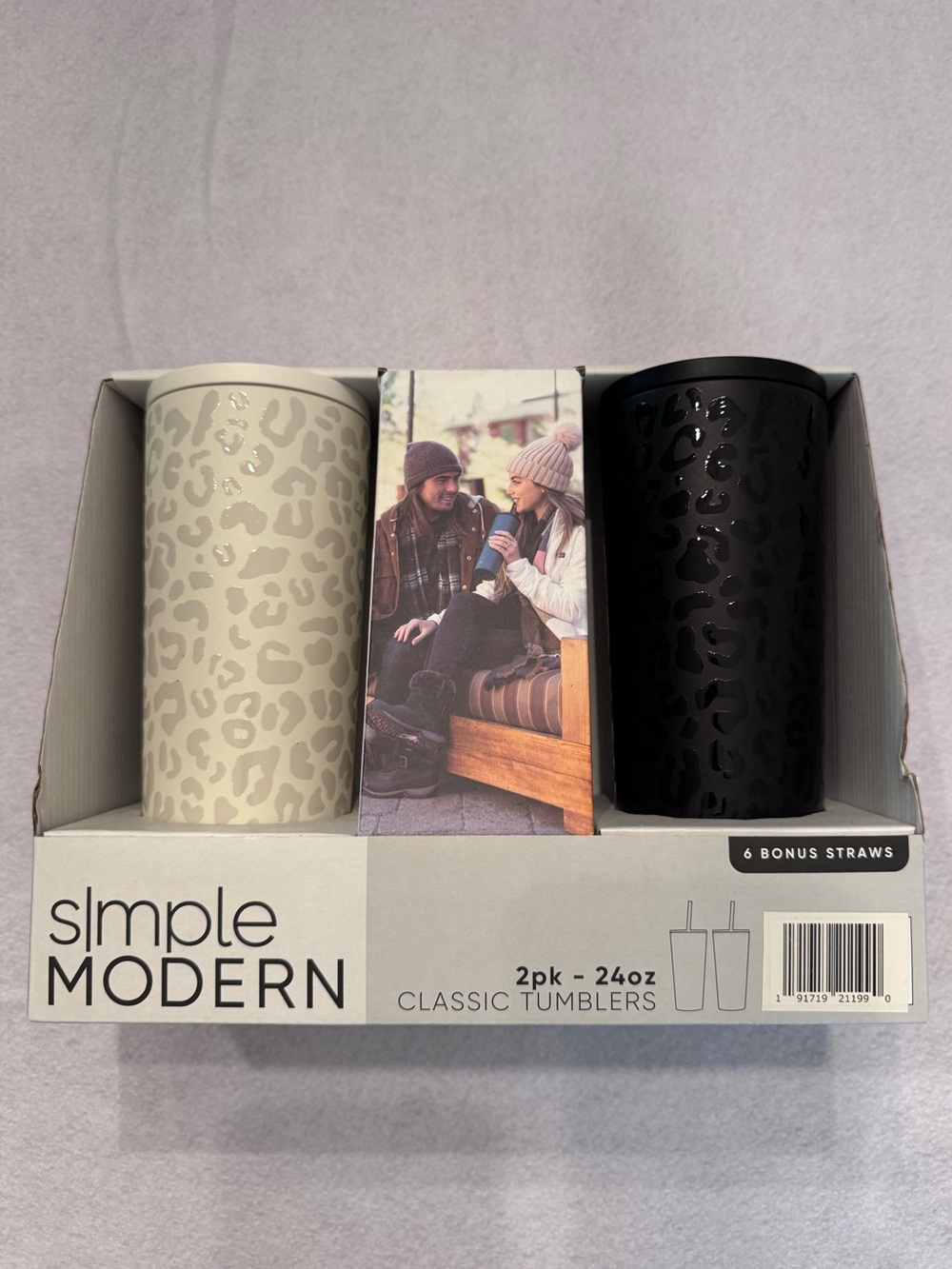 Simple Modern 2-Pack Classic Tumblers - Cream & Black Leopard NEW